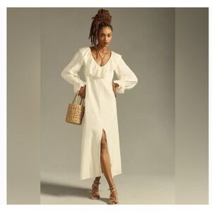 Anthropologie Porridge ruffle maxi dress Linen blend Cottage Core Trad Wife Sz S